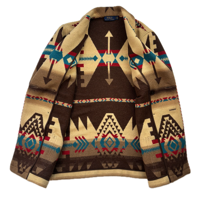 Polo Ralph Lauren Beige Brown Double Breasted Navajo Pea Coat (Acrylic Blend) - M