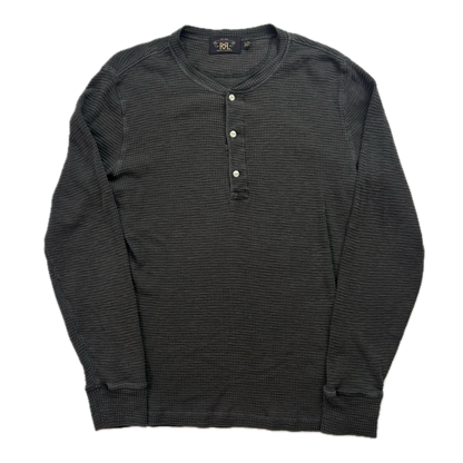 RRL Ralph Lauren Grey Waffle Knit Henley Shirt - M