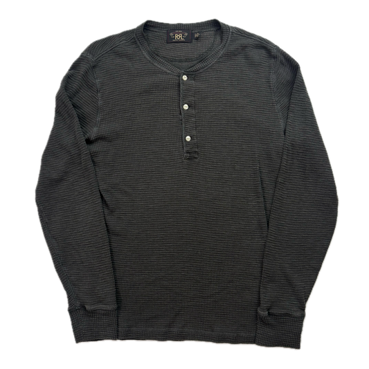 RRL Ralph Lauren Grey Waffle Knit Henley Shirt - M