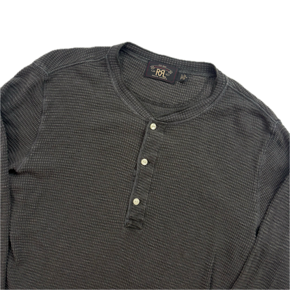RRL Ralph Lauren Grey Waffle Knit Henley Shirt - M