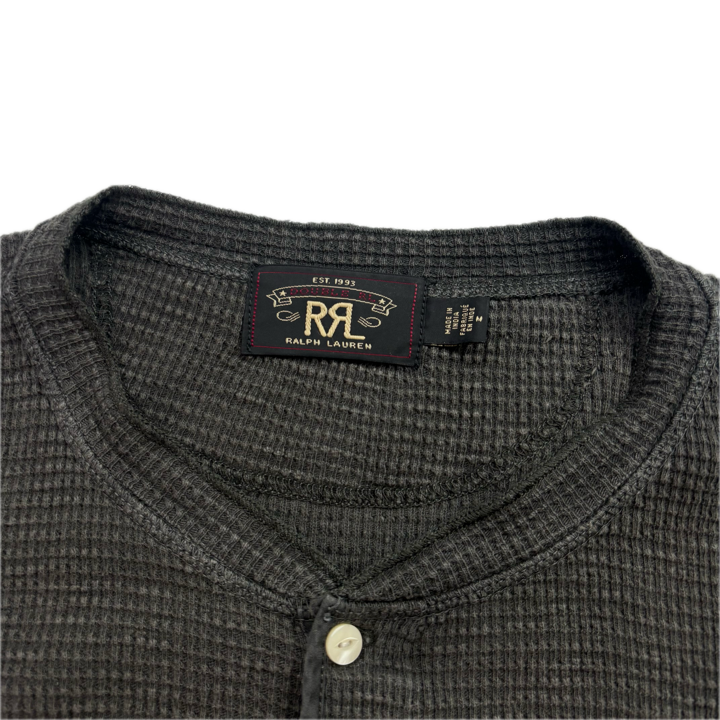 RRL Ralph Lauren Grey Waffle Knit Henley Shirt - M