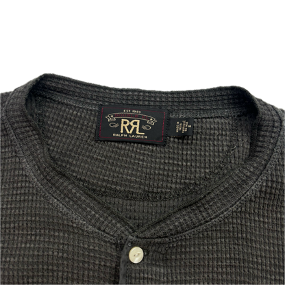 RRL Ralph Lauren Grey Waffle Knit Henley Shirt - M