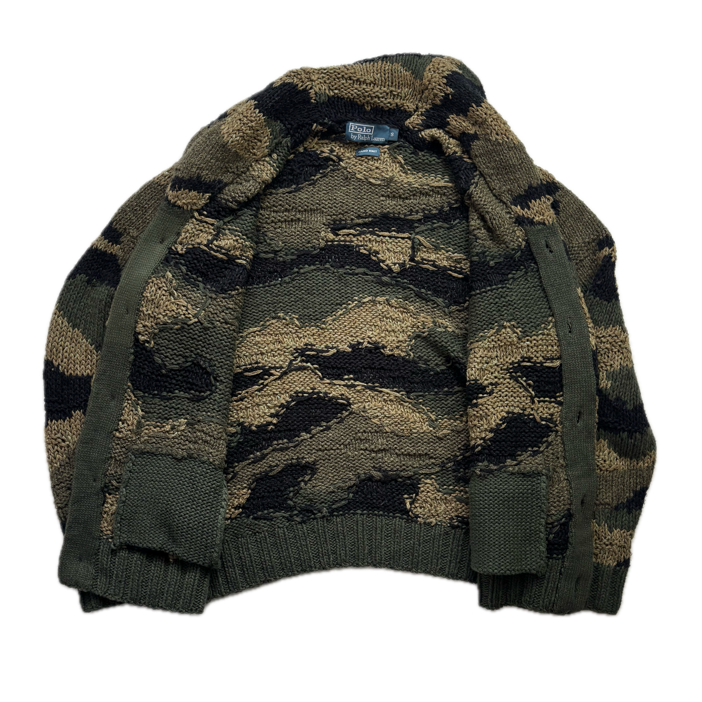 Polo Ralph Lauren Green Camo Hand Knit Cardigan (Cotton Blend) - S