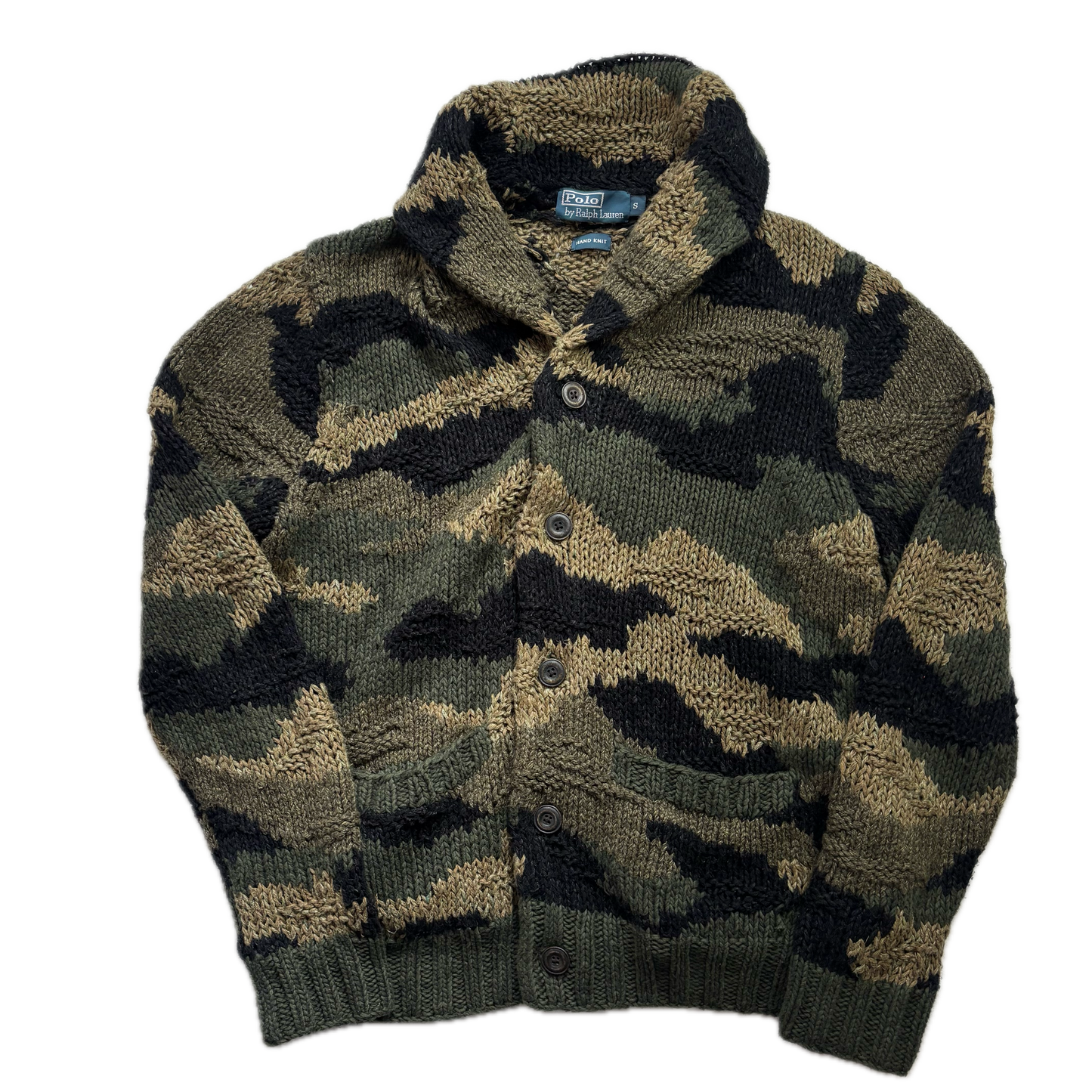 Polo Ralph Lauren Green Camo Hand Knit Cardigan (Cotton Blend) - S
