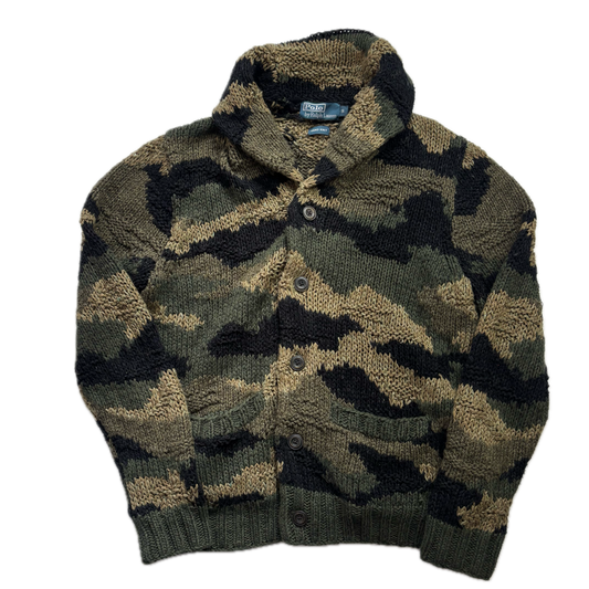 Polo Ralph Lauren Green Camo Hand Knit Cardigan (Cotton Blend) - S