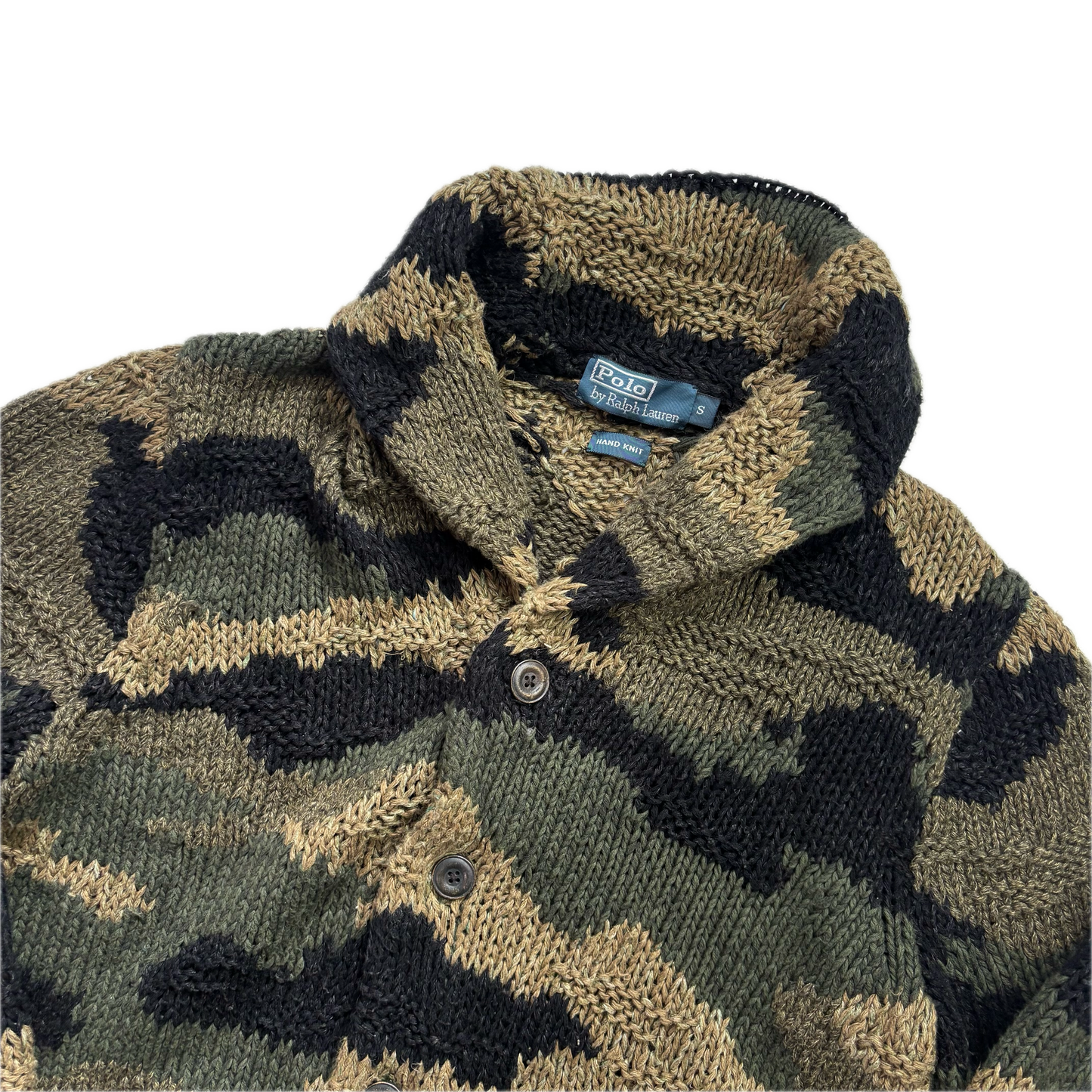 Polo Ralph Lauren Green Camo Hand Knit Cardigan (Cotton Blend) - S