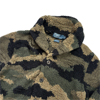 Polo Ralph Lauren Green Camo Hand Knit Cardigan (Cotton Blend) - S
