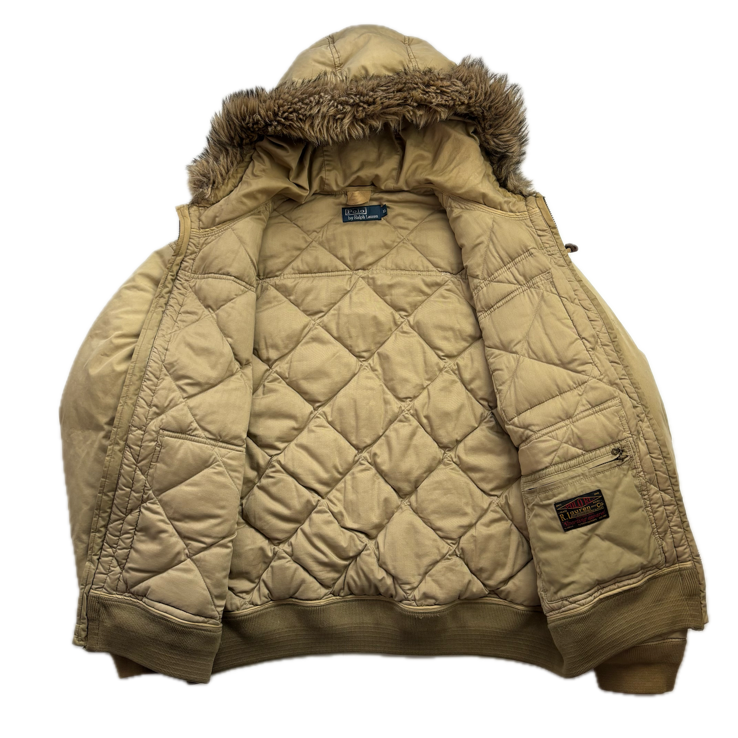 Polo Ralph Lauren Beige Quilted Bomber Flight Jacket - XL