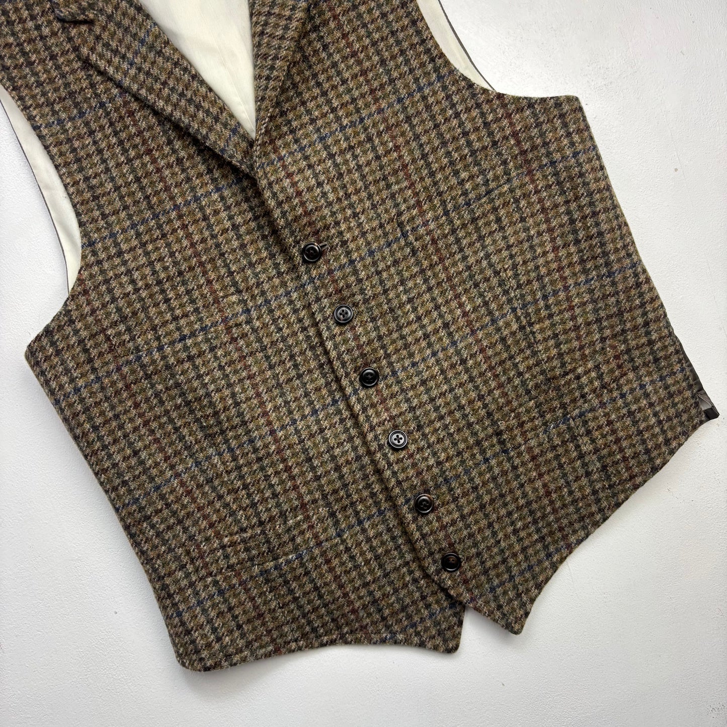 Polo Ralph Lauren Green Brown Tweed Lapel Vest Waistcoat (Wool) - 40R