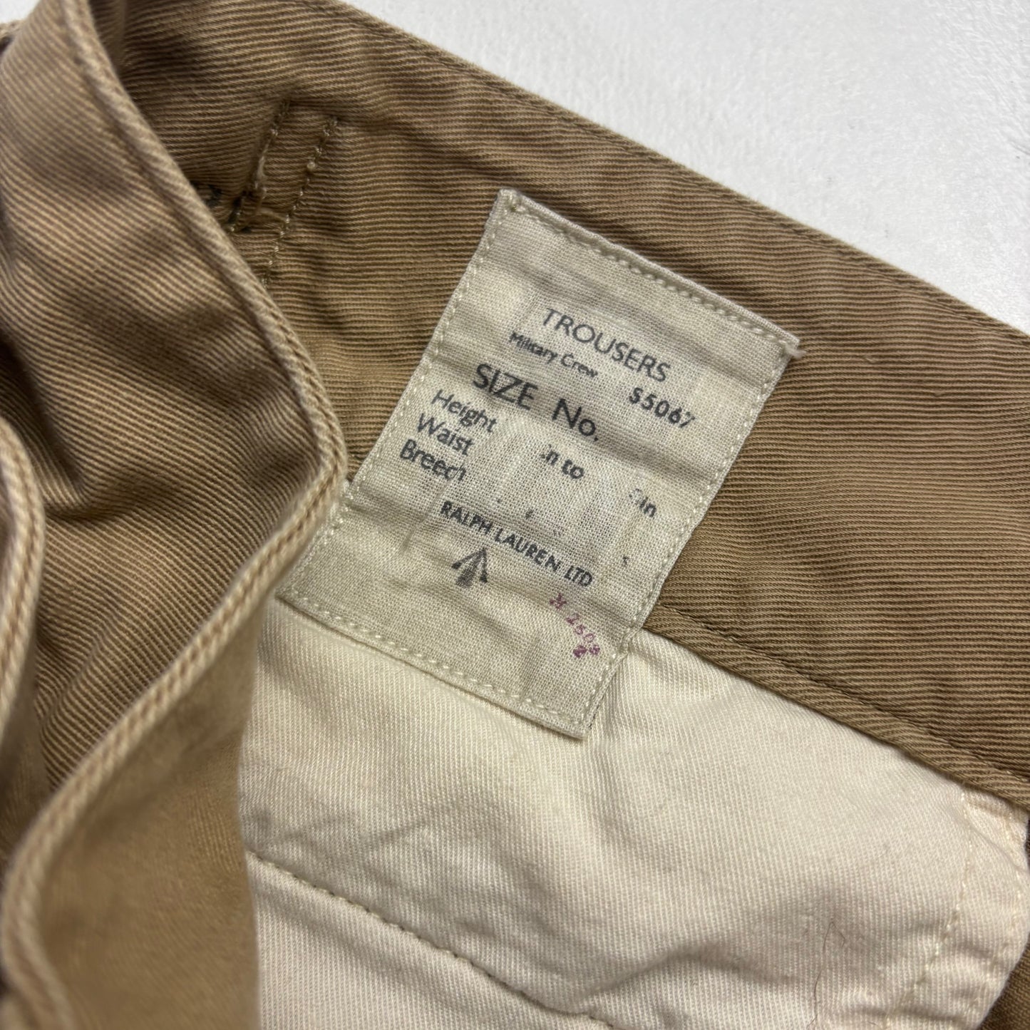 Polo Ralph Lauren Tan Ghurka Military Trouser Chino Pants - 34x32