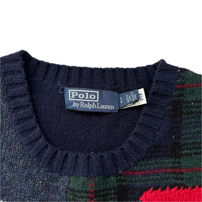 Polo Ralph Lauren Patchwork USA Flag Jumper Shawl Neck Sweater (Wool) - S