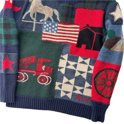 Polo Ralph Lauren Patchwork USA Flag Jumper Shawl Neck Sweater (Wool) - S