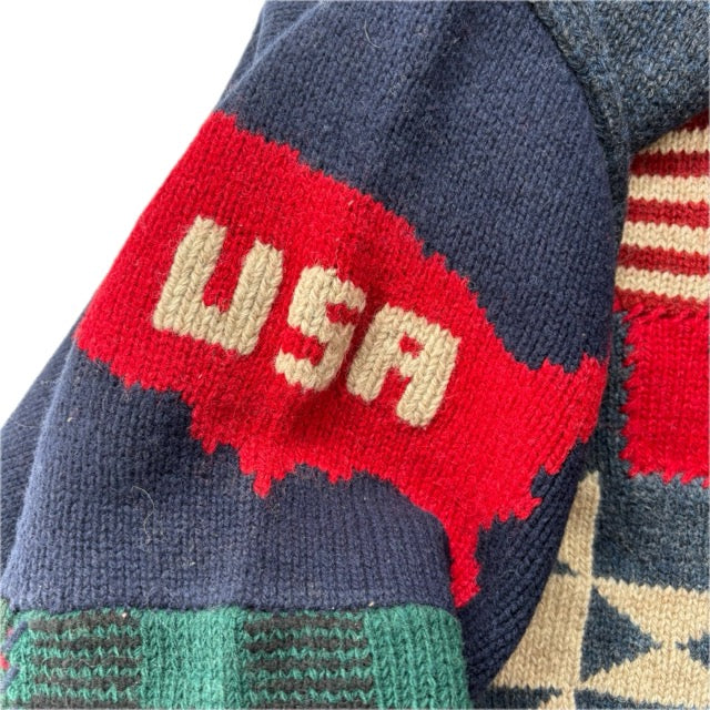 Polo Ralph Lauren Patchwork USA Flag Jumper Shawl Neck Sweater (Wool) - S