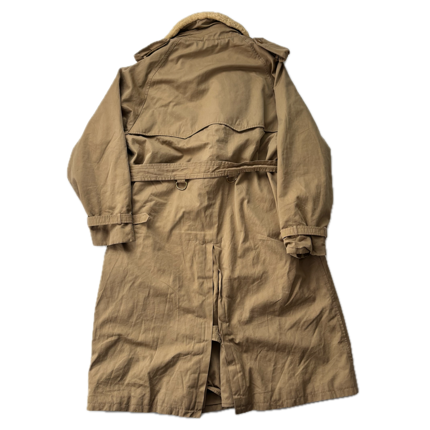 Polo Ralph Lauren Beige Double Breasted Sheepskin Collar Wool Lined Rain Mac Coat Trench - 38R