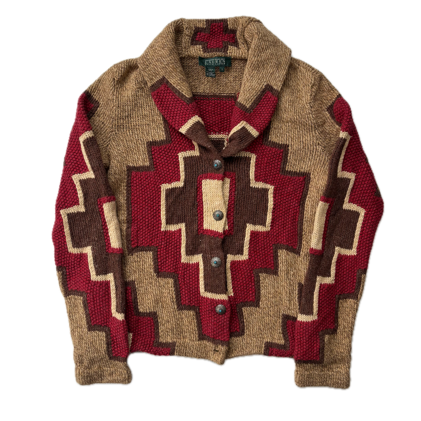 Lauren Aztec Hand Knit Cardigan (Cotton Linen Silk) - S