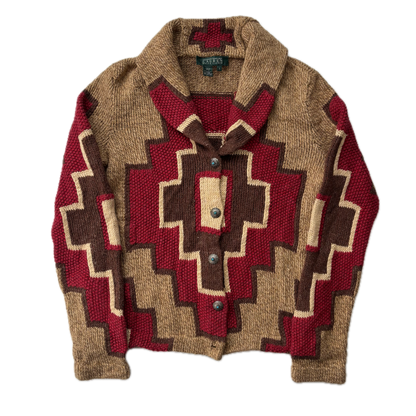 Lauren Aztec Hand Knit Cardigan (Cotton Linen Silk) - S