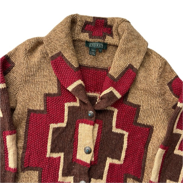 Lauren Aztec Hand Knit Cardigan (Cotton Linen Silk) - S
