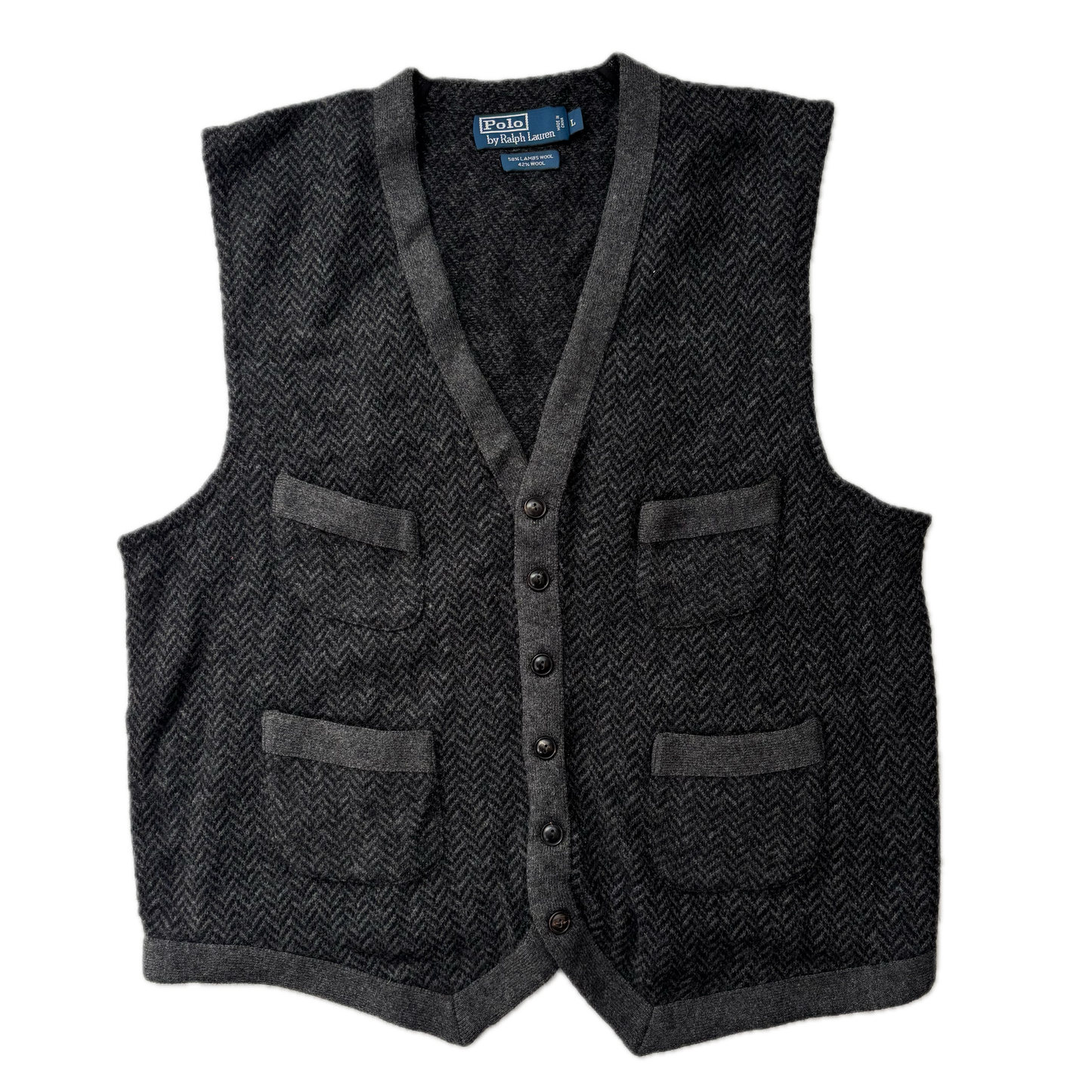 Polo Ralph Lauren Grey Tweed Herringbone Waistcoat (Wool) - L