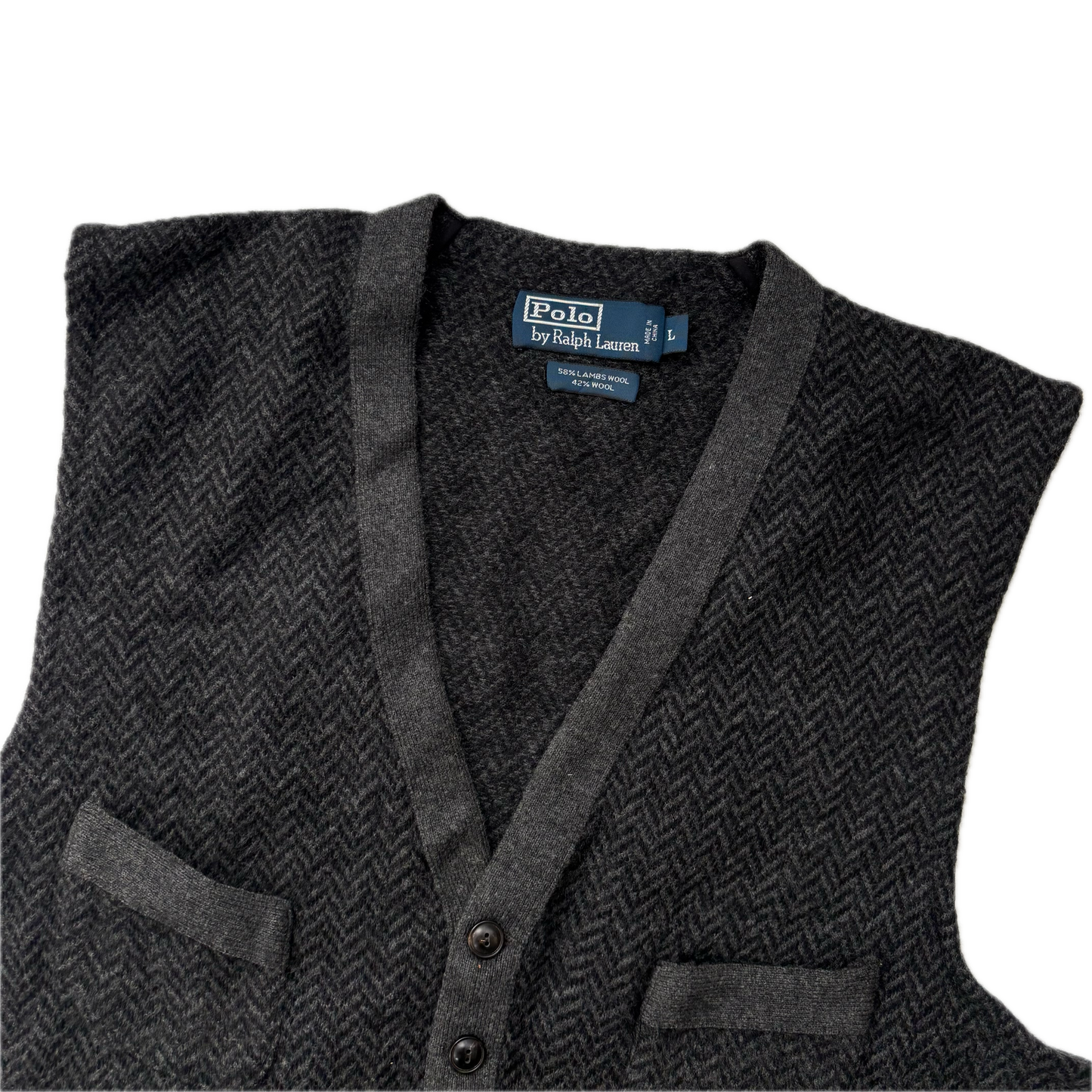 Polo Ralph Lauren Grey Tweed Herringbone Waistcoat (Wool) - L