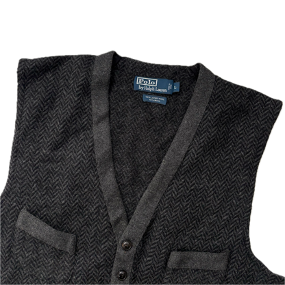 Polo Ralph Lauren Grey Tweed Herringbone Waistcoat (Wool) - L