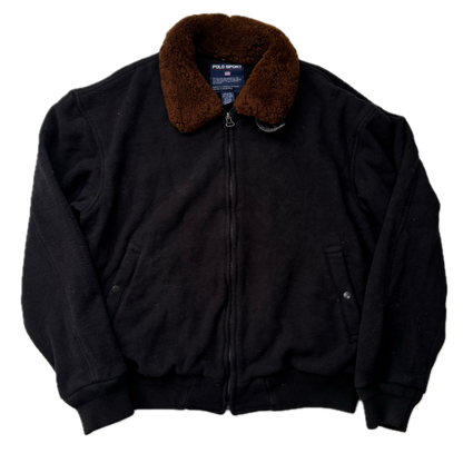 Ralph Lauren Polo Sport Sheepskin Collar Black Bomber Jacket (Wool Blend) - M