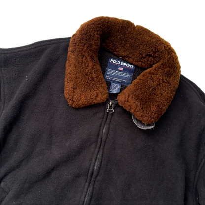 Ralph Lauren Polo Sport Sheepskin Collar Black Bomber Jacket (Wool Blend) - M