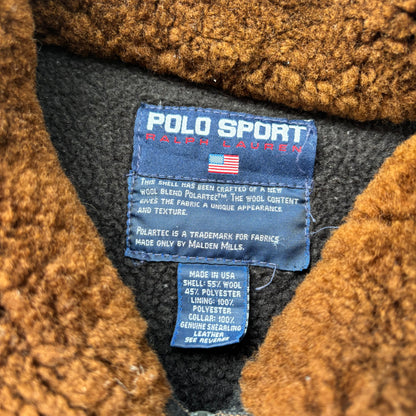 Ralph Lauren Polo Sport Sheepskin Collar Black Bomber Jacket (Wool Blend) - M
