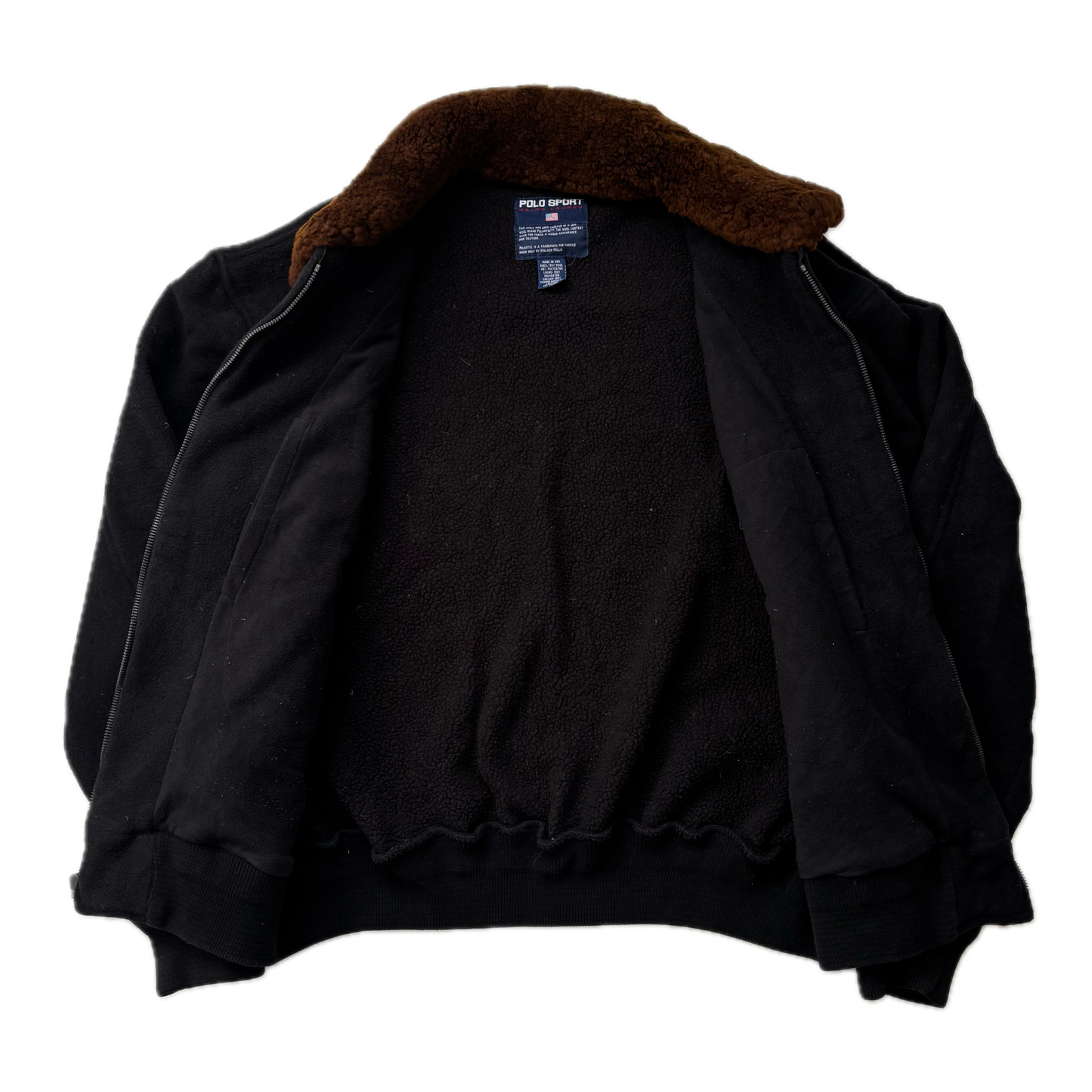 Ralph Lauren Polo Sport Sheepskin Collar Black Bomber Jacket (Wool Blend) - M
