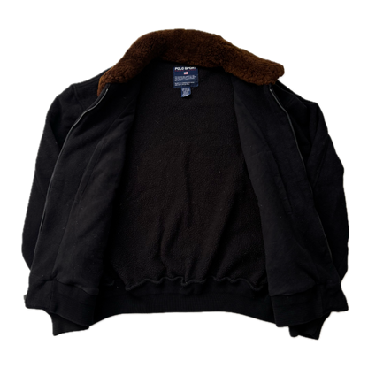 Ralph Lauren Polo Sport Sheepskin Collar Black Bomber Jacket (Wool Blend) - M