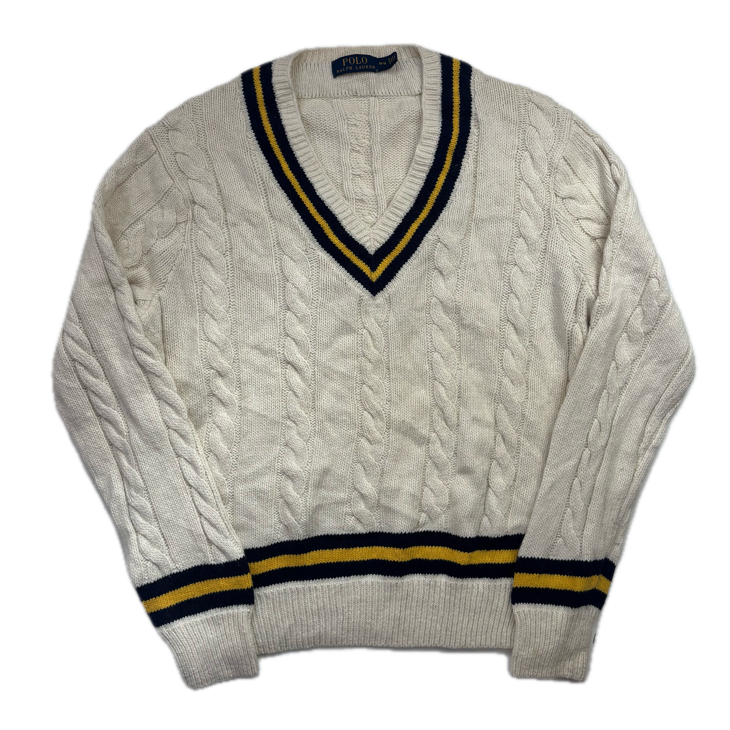 Polo Ralph Lauren Cream Cricket Jumper Cableknit (Cotton Cashmere)- M