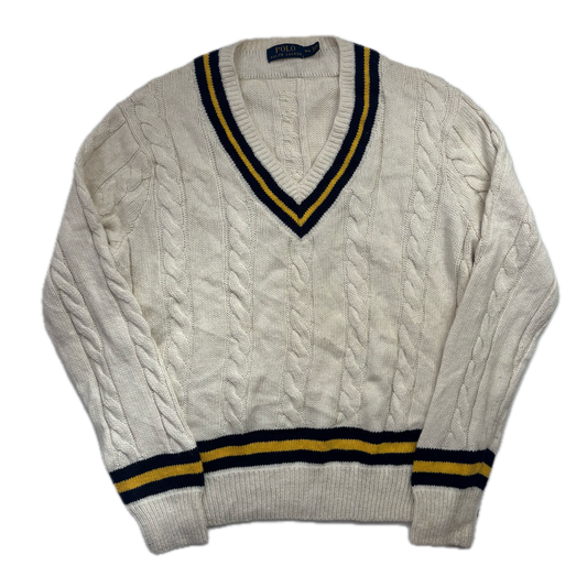 Polo Ralph Lauren Cream Cricket Jumper Cableknit (Cotton Cashmere)- M