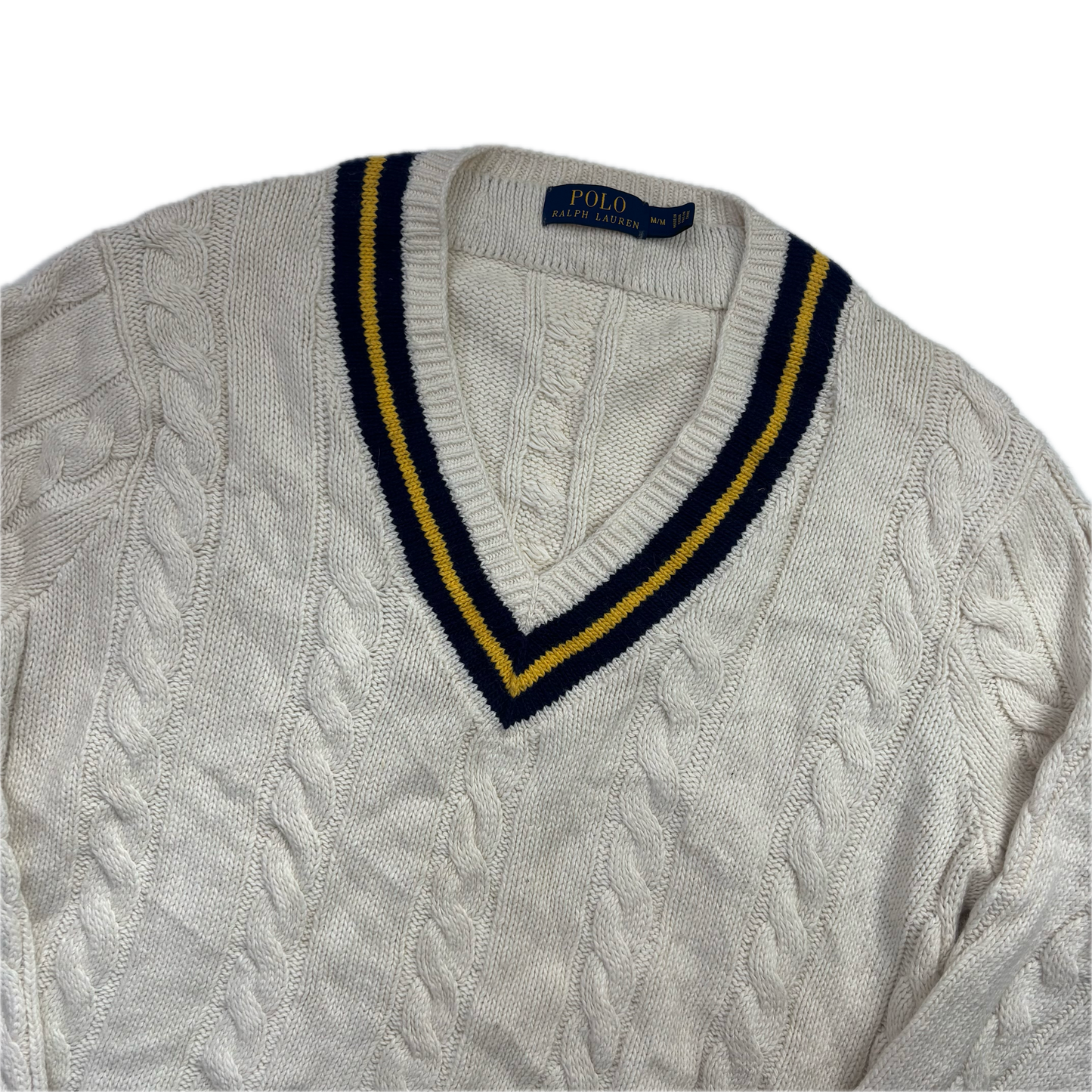 Polo Ralph Lauren Cream Cricket Jumper Cableknit (Cotton Cashmere)- M