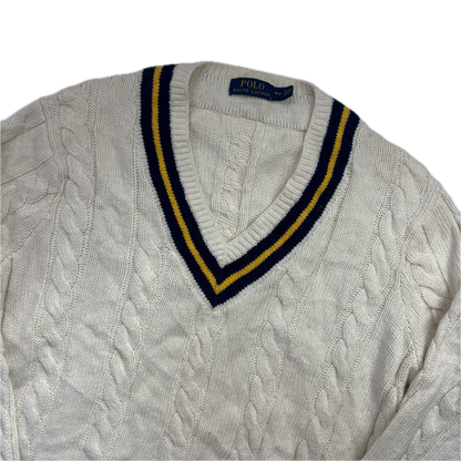 Polo Ralph Lauren Cream Cricket Jumper Cableknit (Cotton Cashmere)- M