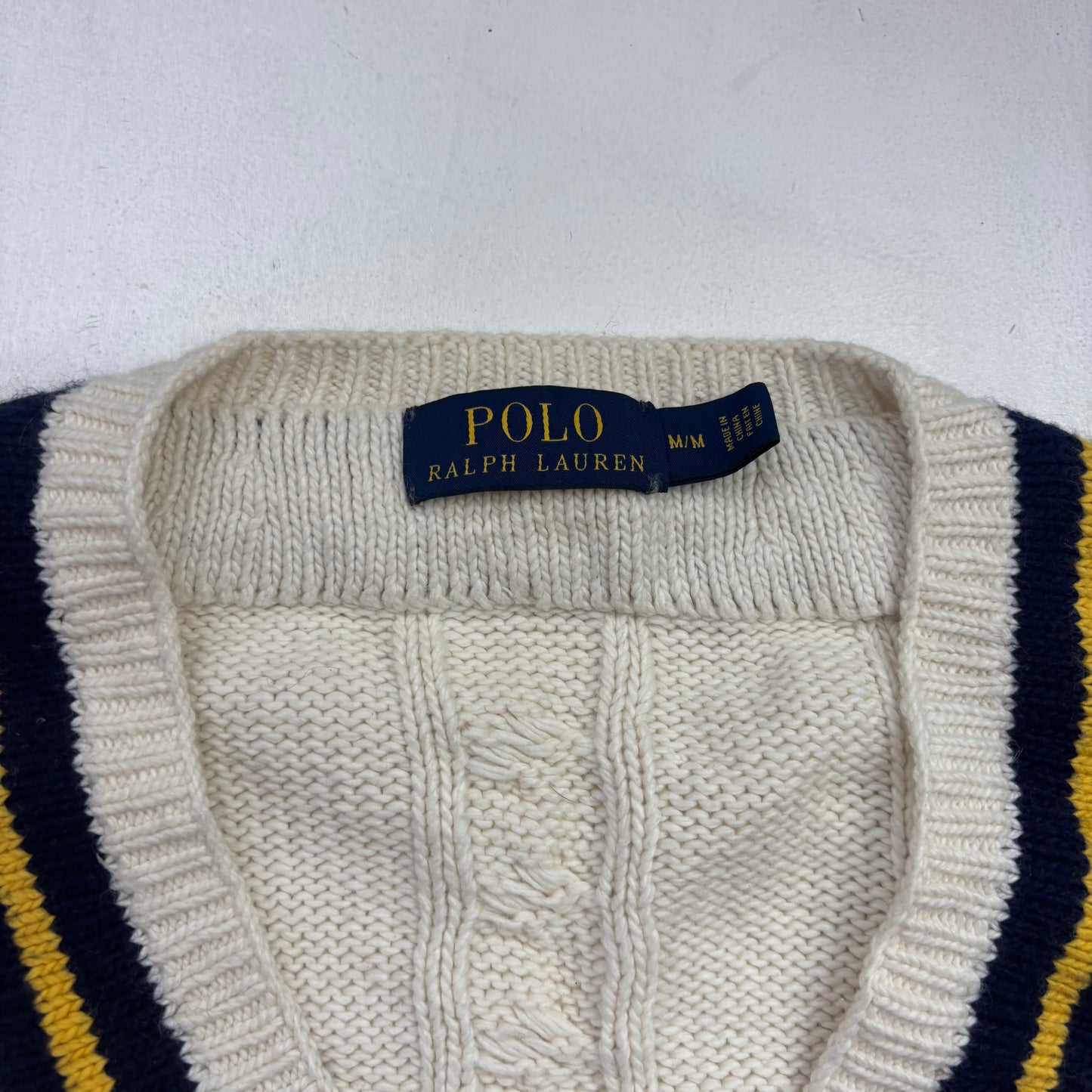 Polo Ralph Lauren Cream Cricket Jumper Cableknit (Cotton Cashmere)- M