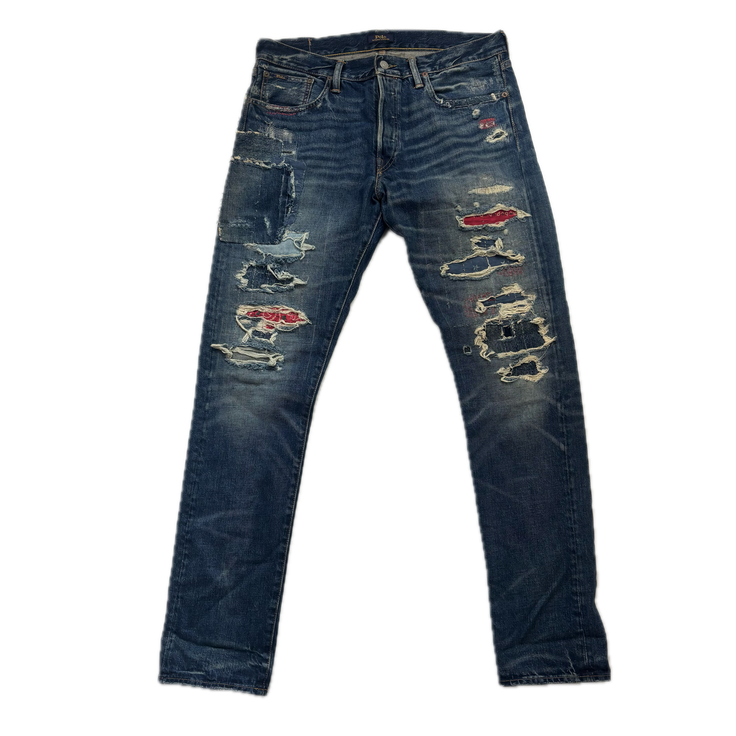 Polo Ralph Lauren Sullivan Slim Straight Jeans Patchwork Distressed - 34x34