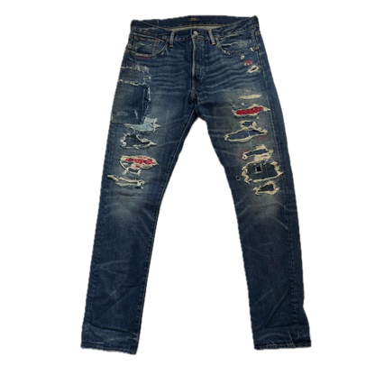 Polo Ralph Lauren Sullivan Slim Straight Jeans Patchwork Distressed - 34x34