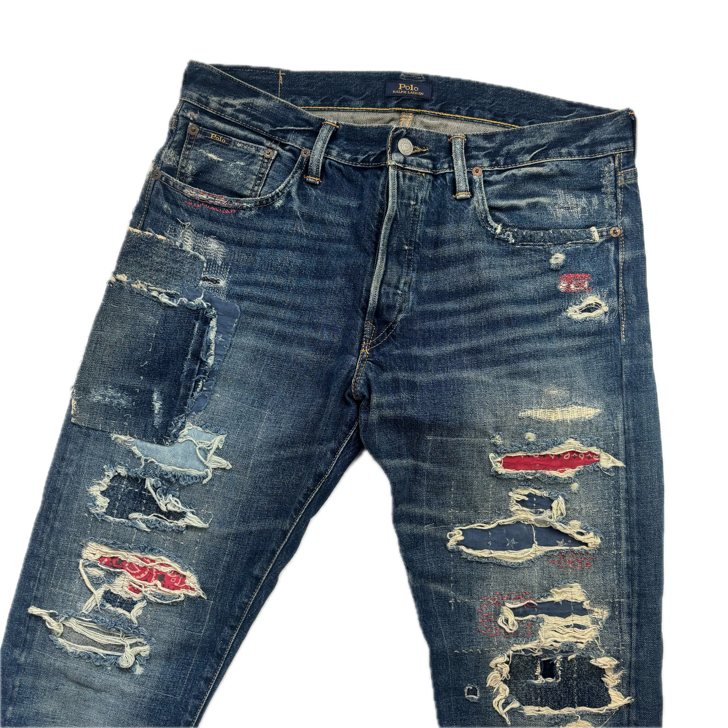 Polo Ralph Lauren Sullivan Slim Straight Jeans Patchwork Distressed - 34x34