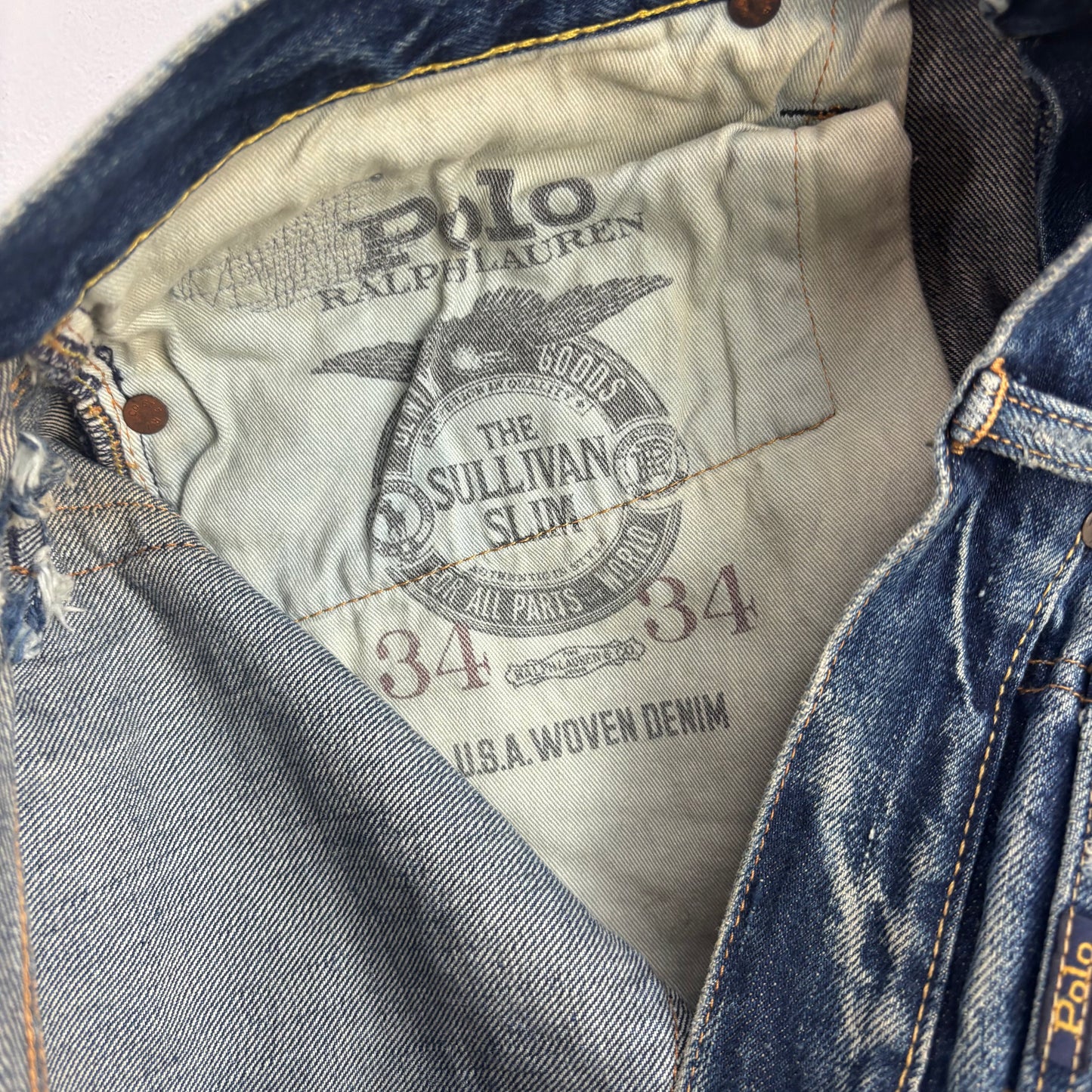 Polo Ralph Lauren Sullivan Slim Straight Jeans Patchwork Distressed - 34x34