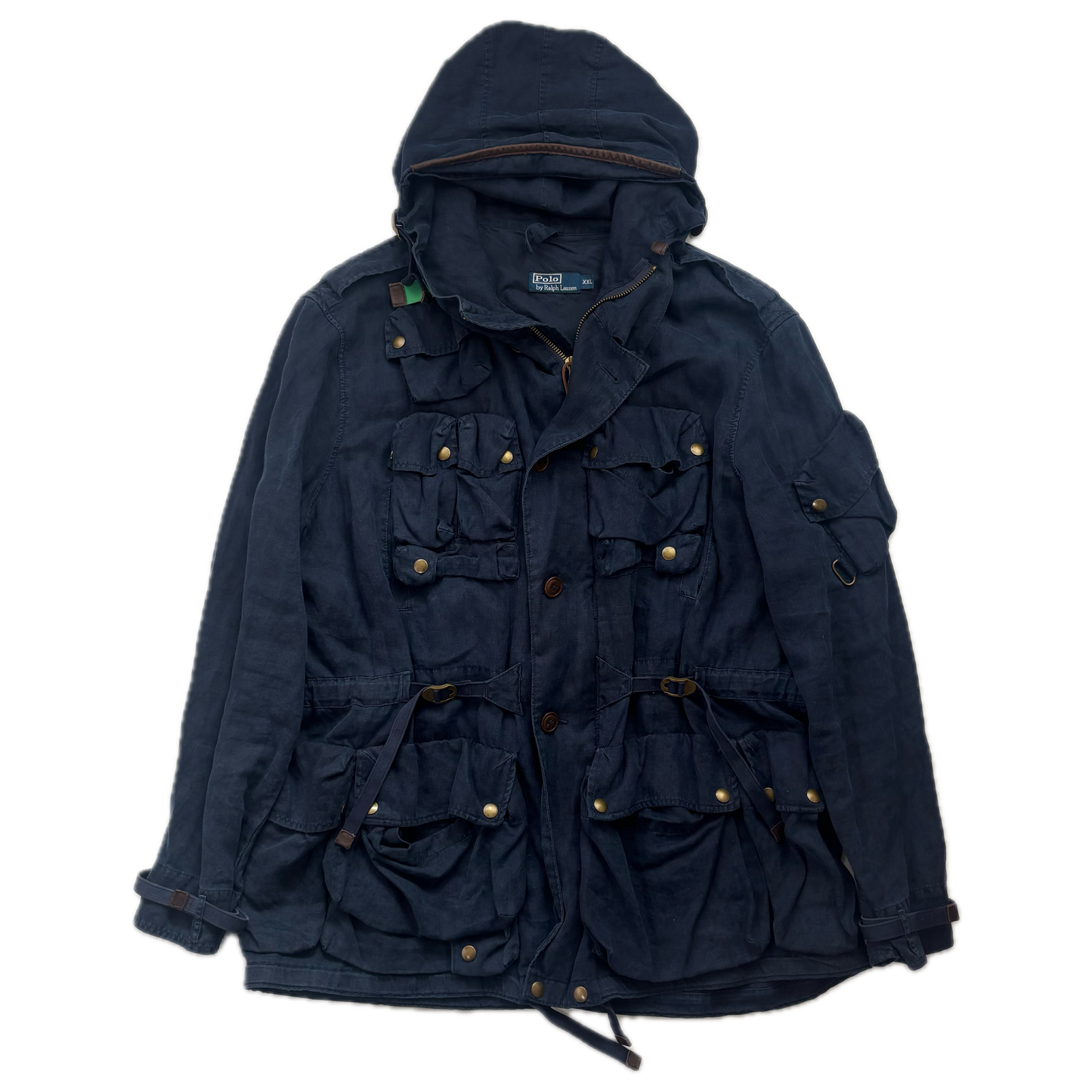 Polo Ralph Lauren Navy Blue Hooded Utility Cargo Jacket (Linen) - XXL