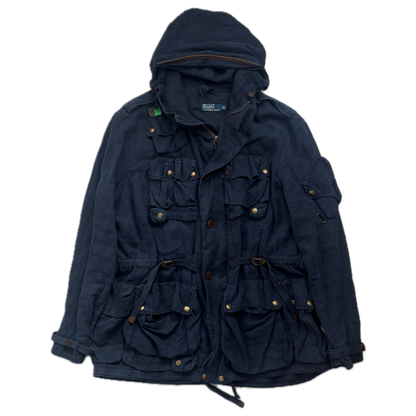 Polo Ralph Lauren Navy Blue Hooded Utility Cargo Jacket (Linen) - XXL
