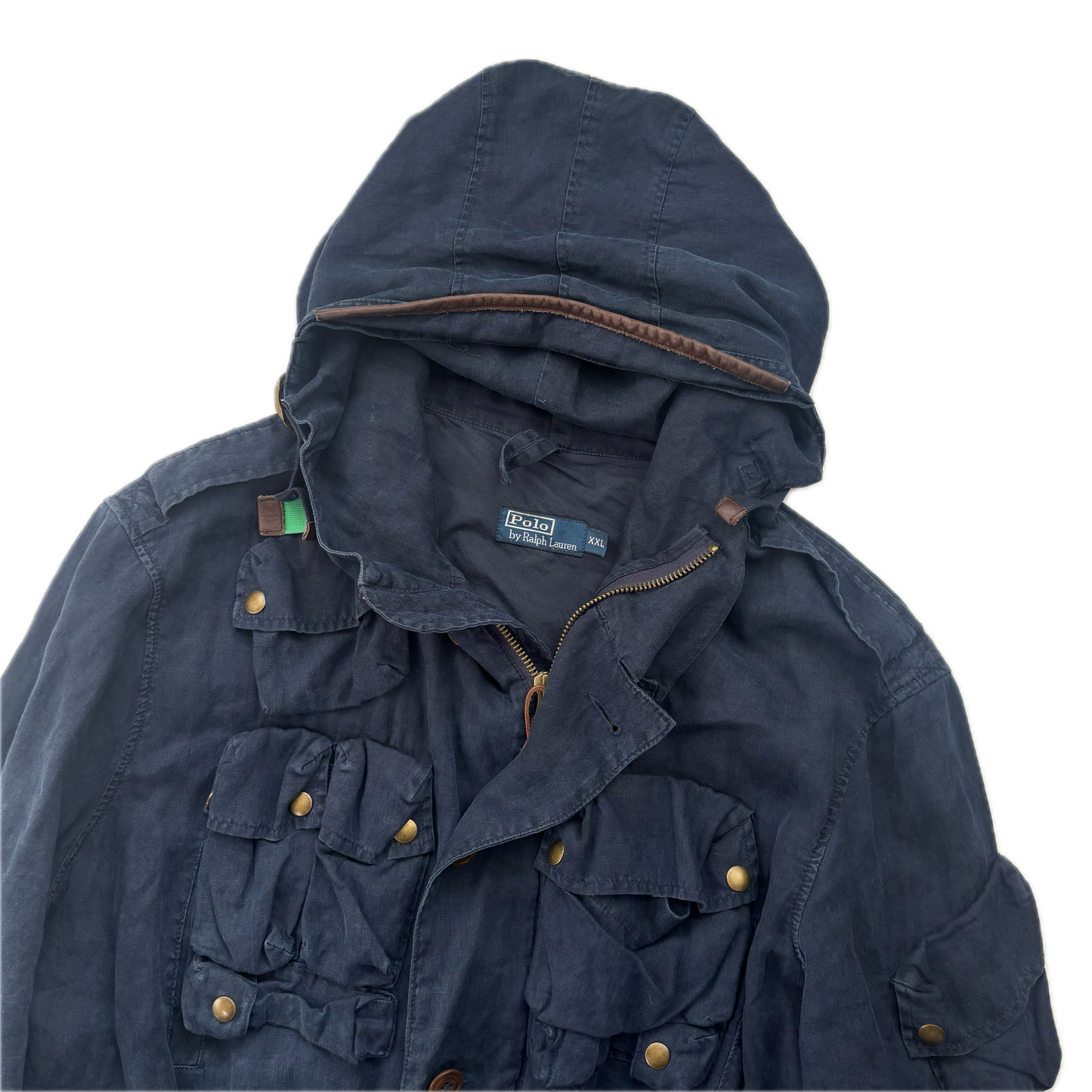 Polo Ralph Lauren Navy Blue Hooded Utility Cargo Jacket (Linen) - XXL