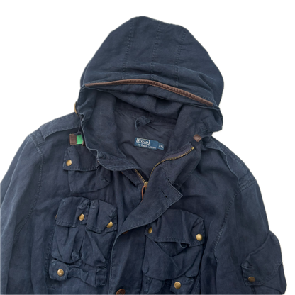 Polo Ralph Lauren Navy Blue Hooded Utility Cargo Jacket (Linen) - XXL