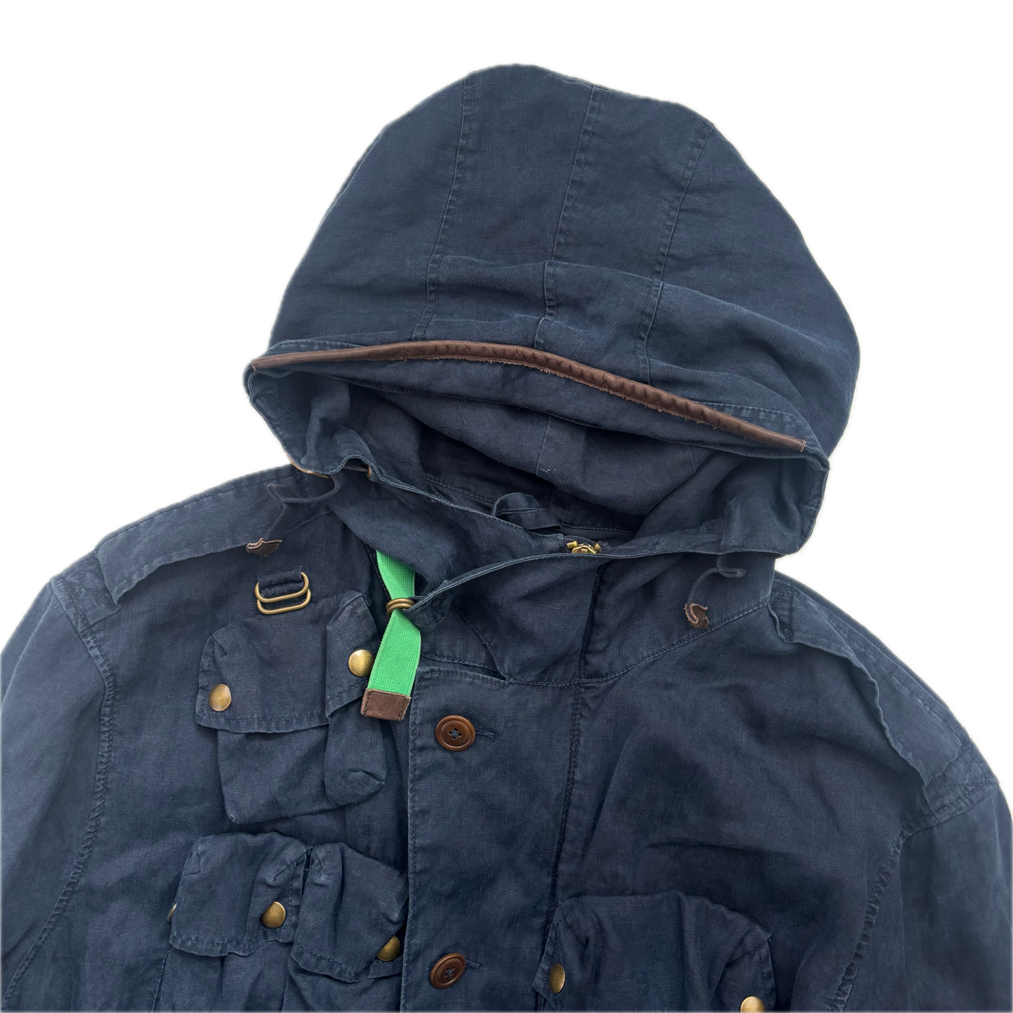 Polo Ralph Lauren Navy Blue Hooded Utility Cargo Jacket (Linen) - XXL