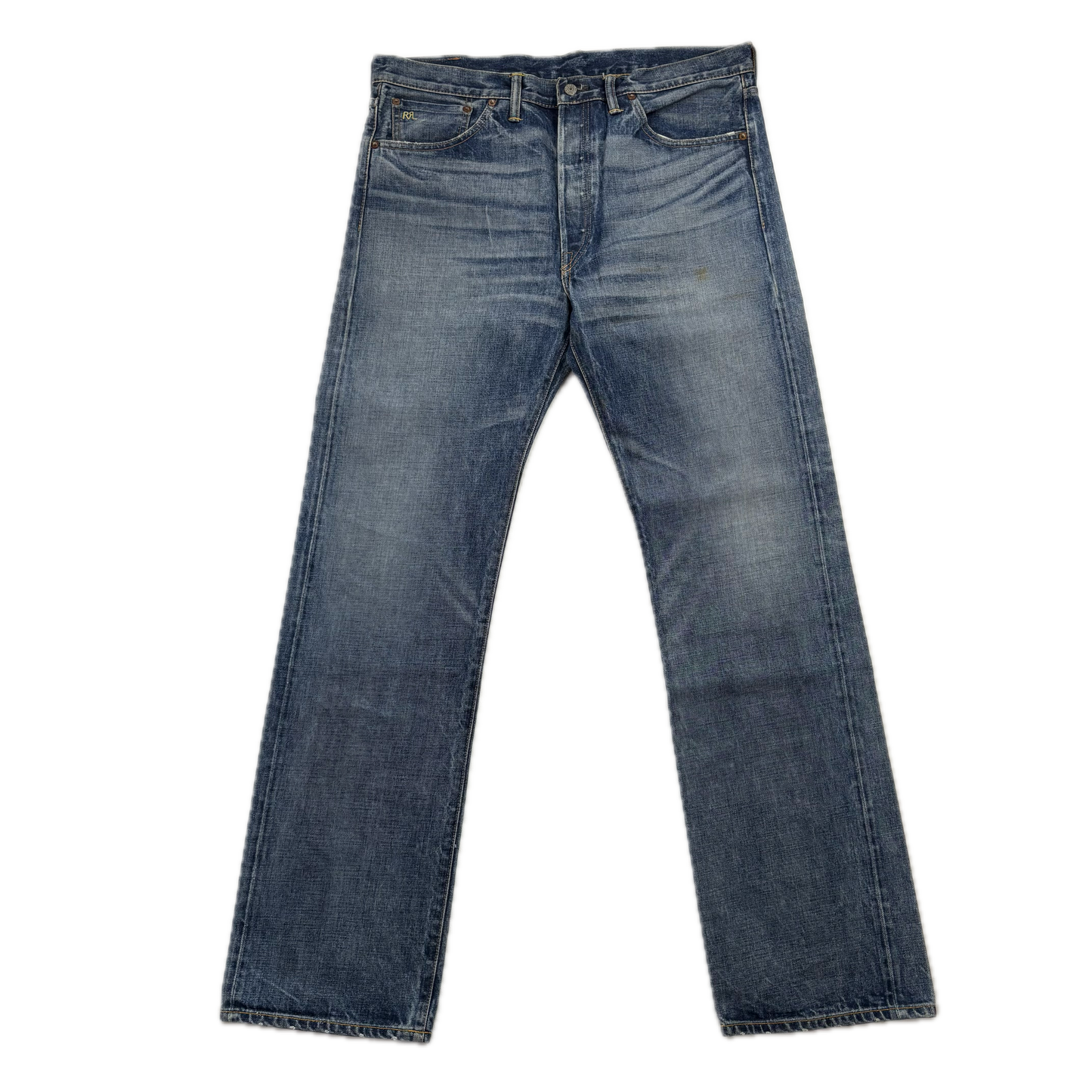 RRL Ralph Lauren Blue Jeans Straight Leg Shuttle Woven Selvedge Denim - 36x34