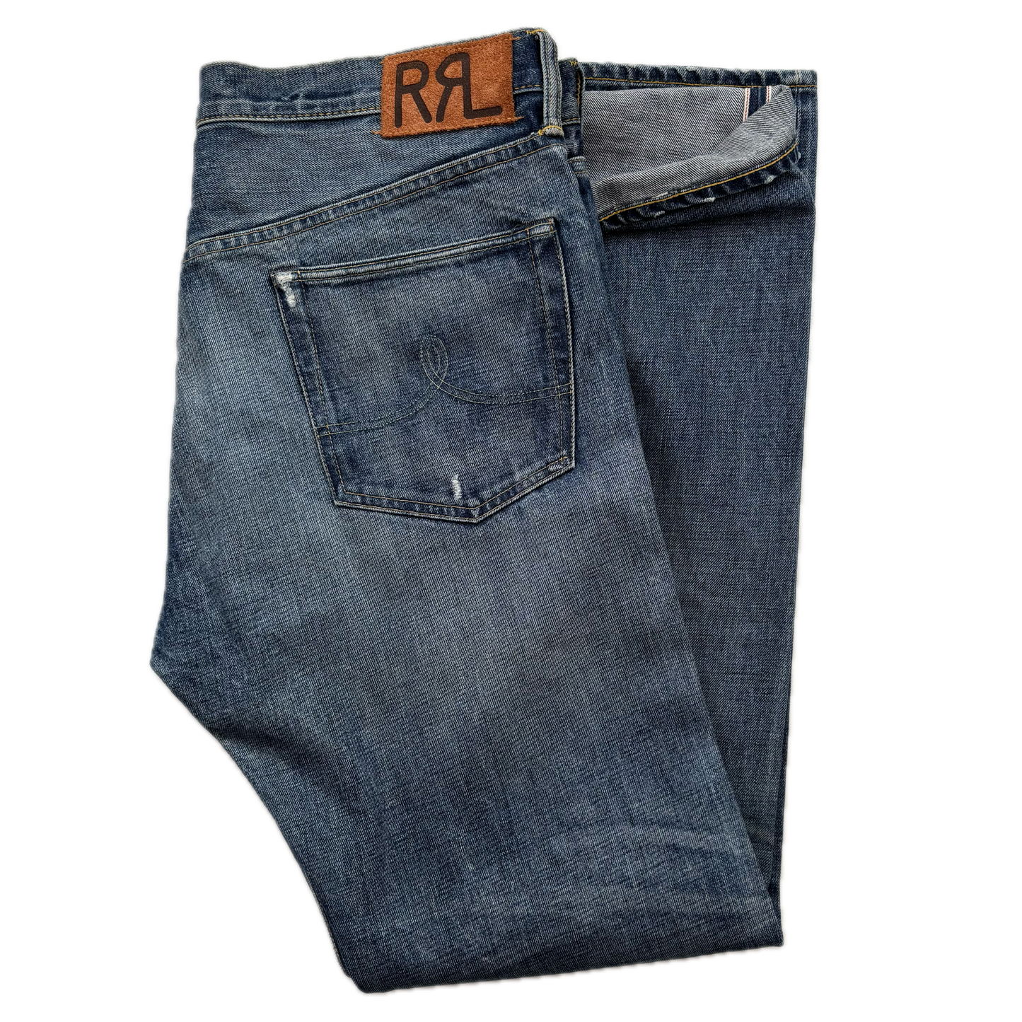 RRL Ralph Lauren Blue Jeans Straight Leg Shuttle Woven Selvedge Denim - 36x34