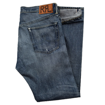 RRL Ralph Lauren Blue Jeans Straight Leg Shuttle Woven Selvedge Denim - 36x34