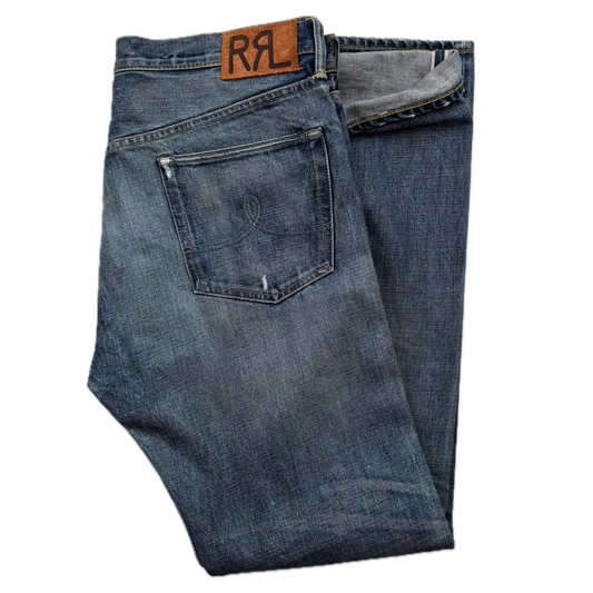 RRL Ralph Lauren Blue Jeans Straight Leg Shuttle Woven Selvedge Denim - 36x34