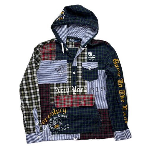 Polo Ralph Lauren Patchwork Plaid Hooded Varsity Shirt - M