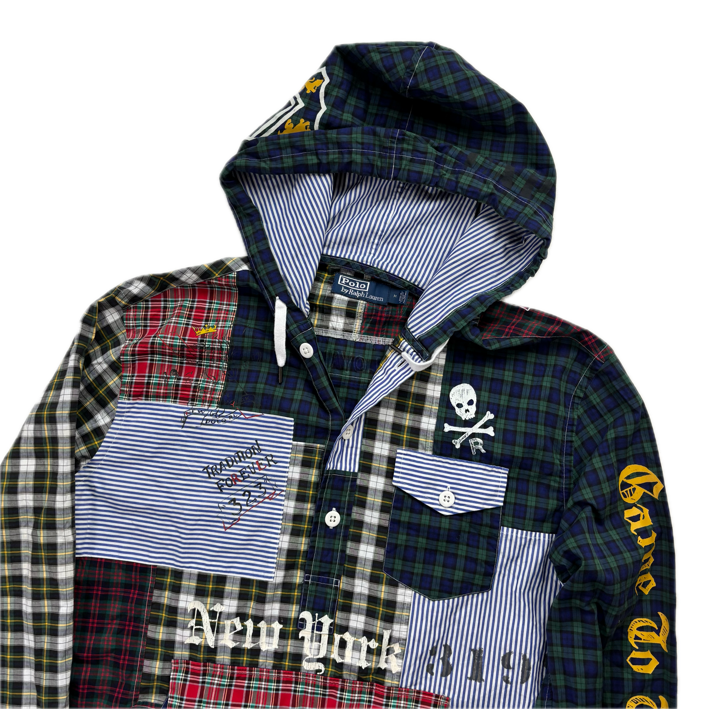 Polo Ralph Lauren Patchwork Plaid Hooded Varsity Shirt - M