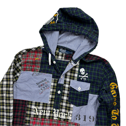 Polo Ralph Lauren Patchwork Plaid Hooded Varsity Shirt - M